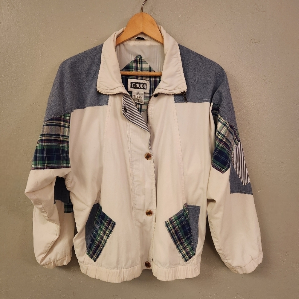 Vintage 80s Patchwork Plaid White Jacket